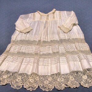 ANTIQUE BAPTISM GOWN,  FROM 1914 BEAUTIFUL LACE AND PINTUCK FABRIC